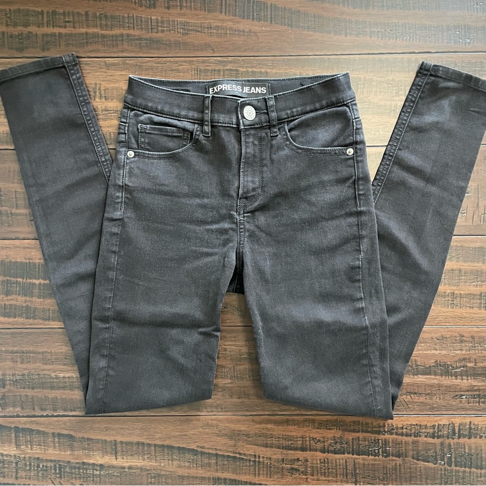 Express Faded Black High Rise Skinny Jeans